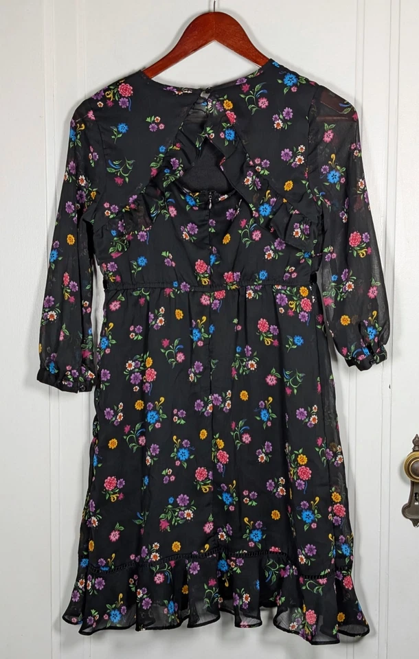 Vestido Disney Firmado D Talla Grande 14/16 Negro Floral Terciopelo Borde Disneybound Niñas Foto 2 de 3