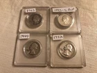 4 Washington Silver Quarters Circulated 1943, 1944, 1952 & 1993 S Proof