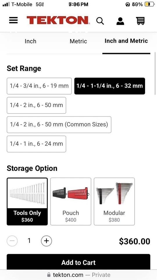 TEKTON Combination Wrench Set. 1/4-1 1/4 And 6mm-32mm NO SKIP SIZING. - Image 4 of 4