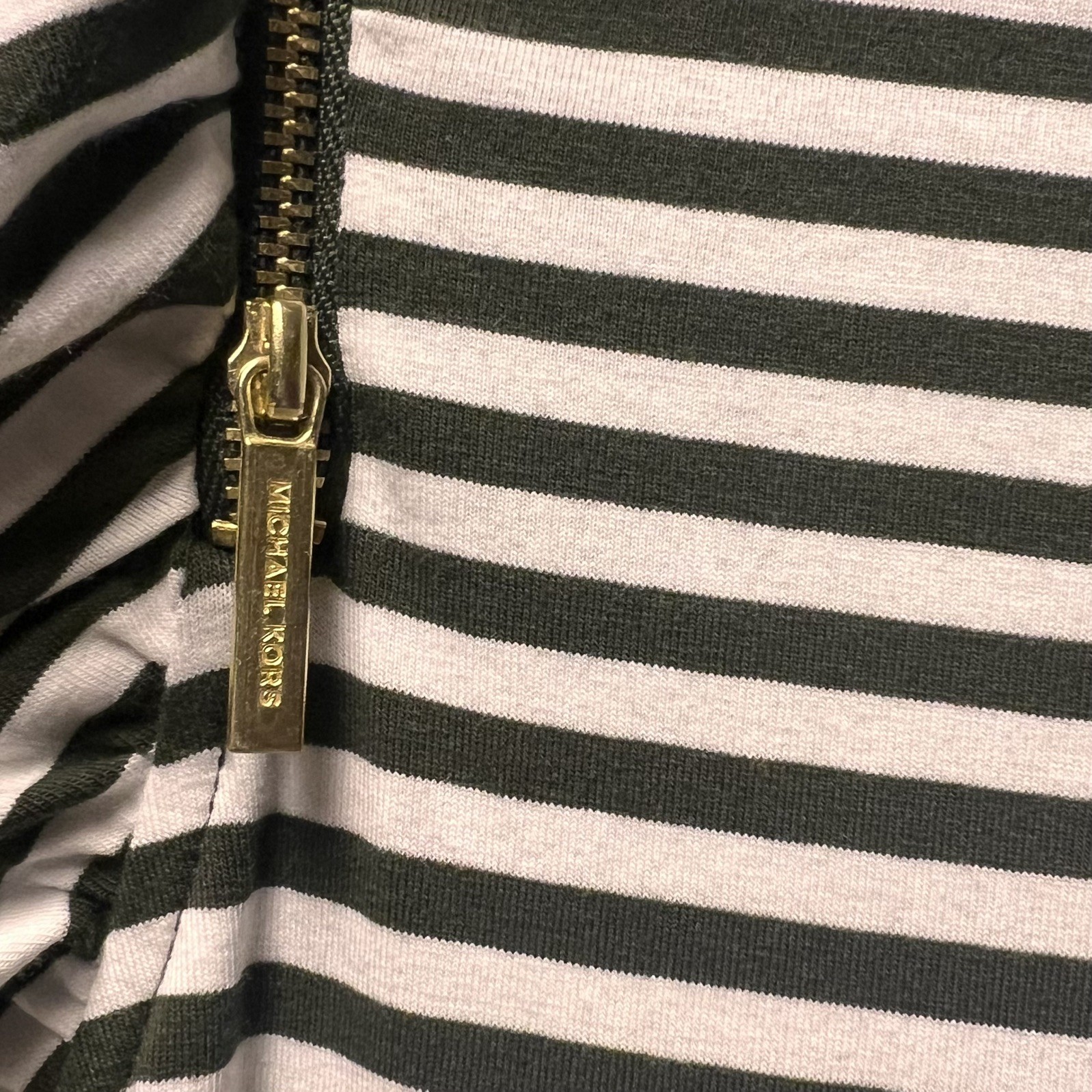 NWT Michael Kors Olive Army Green & White Striped Dress Sz M Flutter Sleeve Soft thumbnail 5