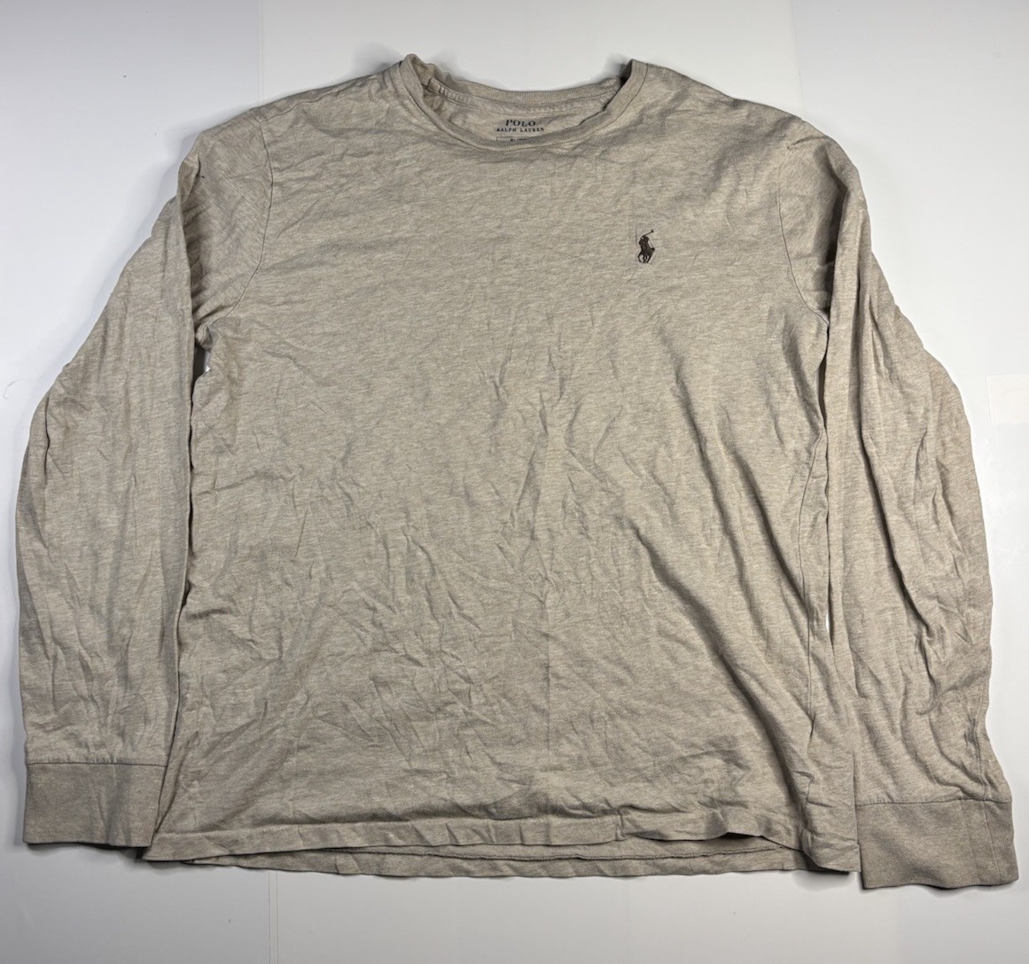 Polo Ralph Lauren manica lunga grigia camicia marrone pony logo uomo taglia media M