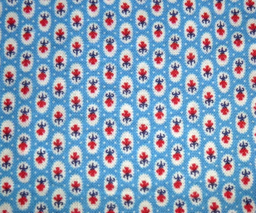 Vtg Feedsack Fabric Remnants Medium BLue W/ TIny Floral Ovals