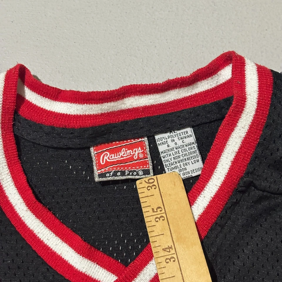 Vintage Rawlings Hockey Jersey Black Red White Flame R Logo 80s 90s - Image 3 of 4