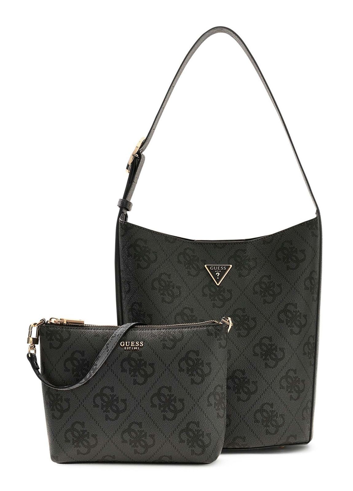 GUESS shoulder bag Meridian II Bucket Bag Coal Logo