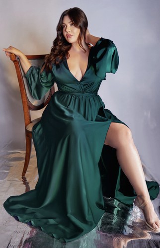 NWT Cinderella Divine 7478C - V Neck Long Sleeve Sheath Dress - Emerald - 22 - Picture 4 of 10