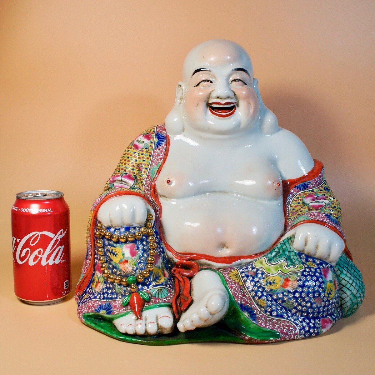 Very Large Old Chinese Porcelain Budai Buddha Statue Very Fine
