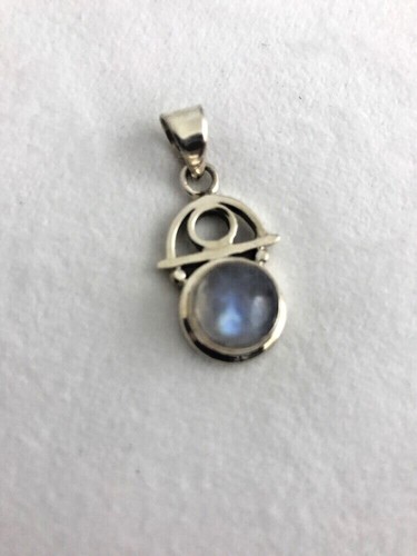 Sterling Silver .925 Ornate Wire Round Rainbow Moonstone 3/4" x 1 1/2" Pendant - Picture 7 of 8