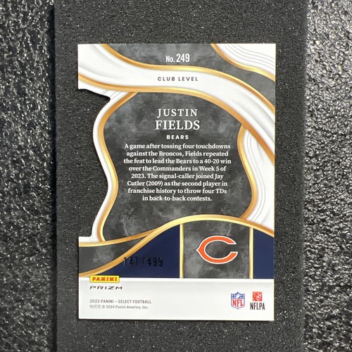 2023 Select Club Level Die-Cut Neon Green #249 Justin Fields Bears #'d 147/499 - Picture 2 of 2