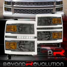 For 2014-2015 Silverado 1500 LED DRL Headlight Lamps Assembly Smoke Amber SIgnal