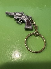 Vintage Revolver Handgun Keychain Plastic Play Old Toy Closed End