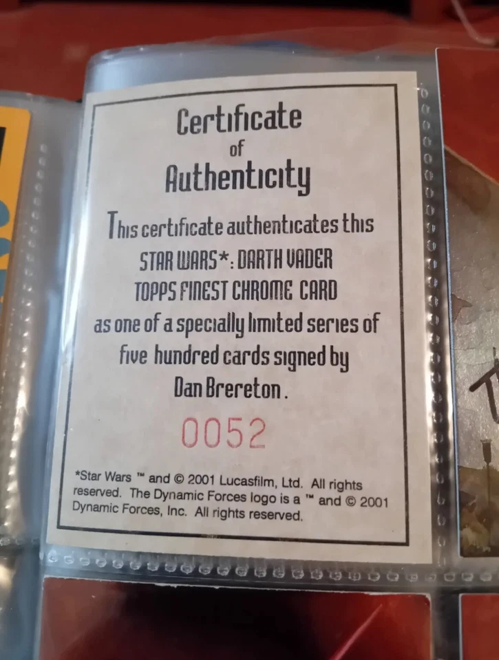 1996 Star Wars Finest Insert FULL SET Boba Fett Promo Darth Vader Autograph COA - Image 2 of 2