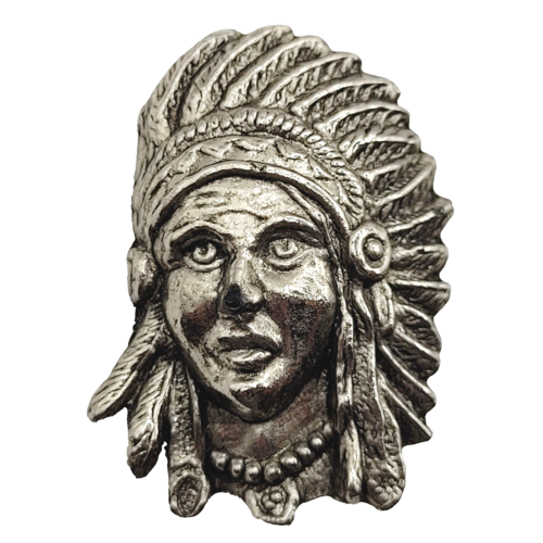 Toffano American Indian Chief Warrior Figural Silver Tone Vtg Brooch Pin Signed