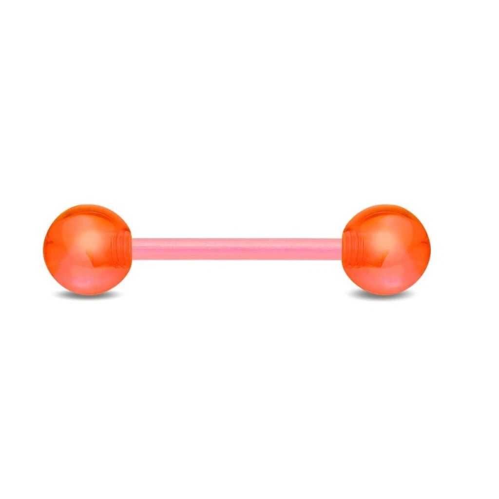 Small 14GA 12mm Orange Bio Flex Tongue Bar Nipple Piercing Metal