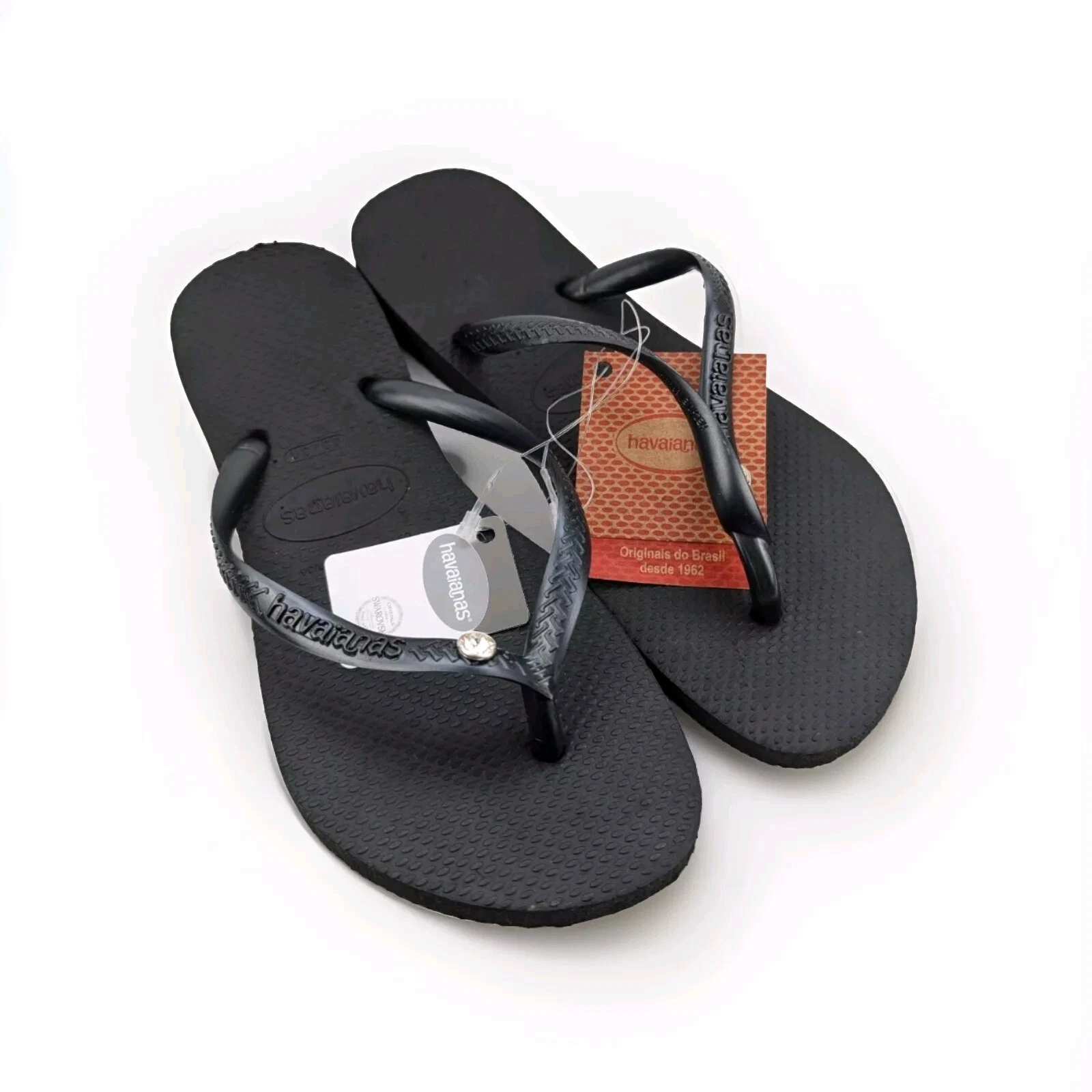 Havaianas Black Swarovski Crystal Flip Flops Size 33/34 US 3/4Y EUR 35/36 UK 1/2
Opens in a new wind