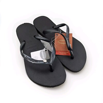 Havaianas schwarze Swarovski Kristall Flip Flops Größe 33/34 US 3/4Y EUR 35/36 UK 1/2
