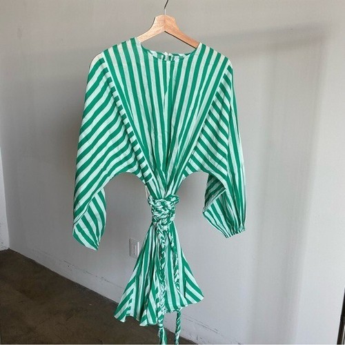 $495 NWT Rhode Green and White Ella Curacao Striped Dress Sz S - Picture 13 of 13