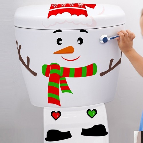 Christmas Snowman Toilet Seat Lid Stickers Decals Self-Adhesive Bathroom Cute - Picture 2 of 6