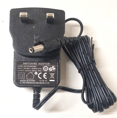 ORIGINAL E-TEK ELECTRONICS ZD12D185035BS SCHALTADAPTER 18,5 V 350 mA UK STECKER
