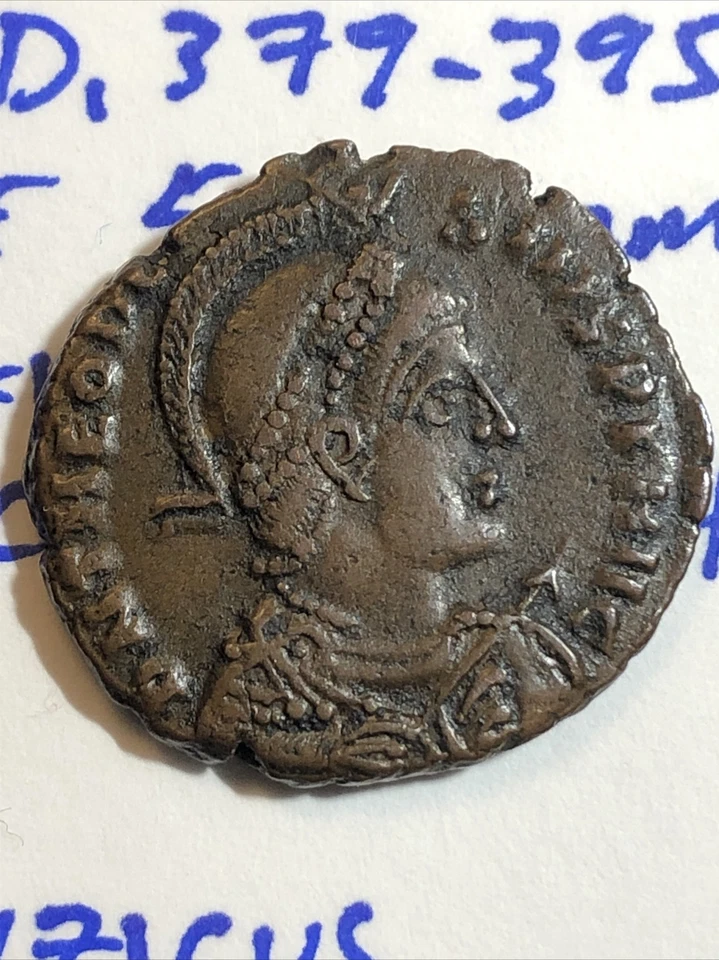 ancient rome Theodosius  I A.d. 379-395 Ae Copper Galley Rev.  victory at helm - Image 2 of 4