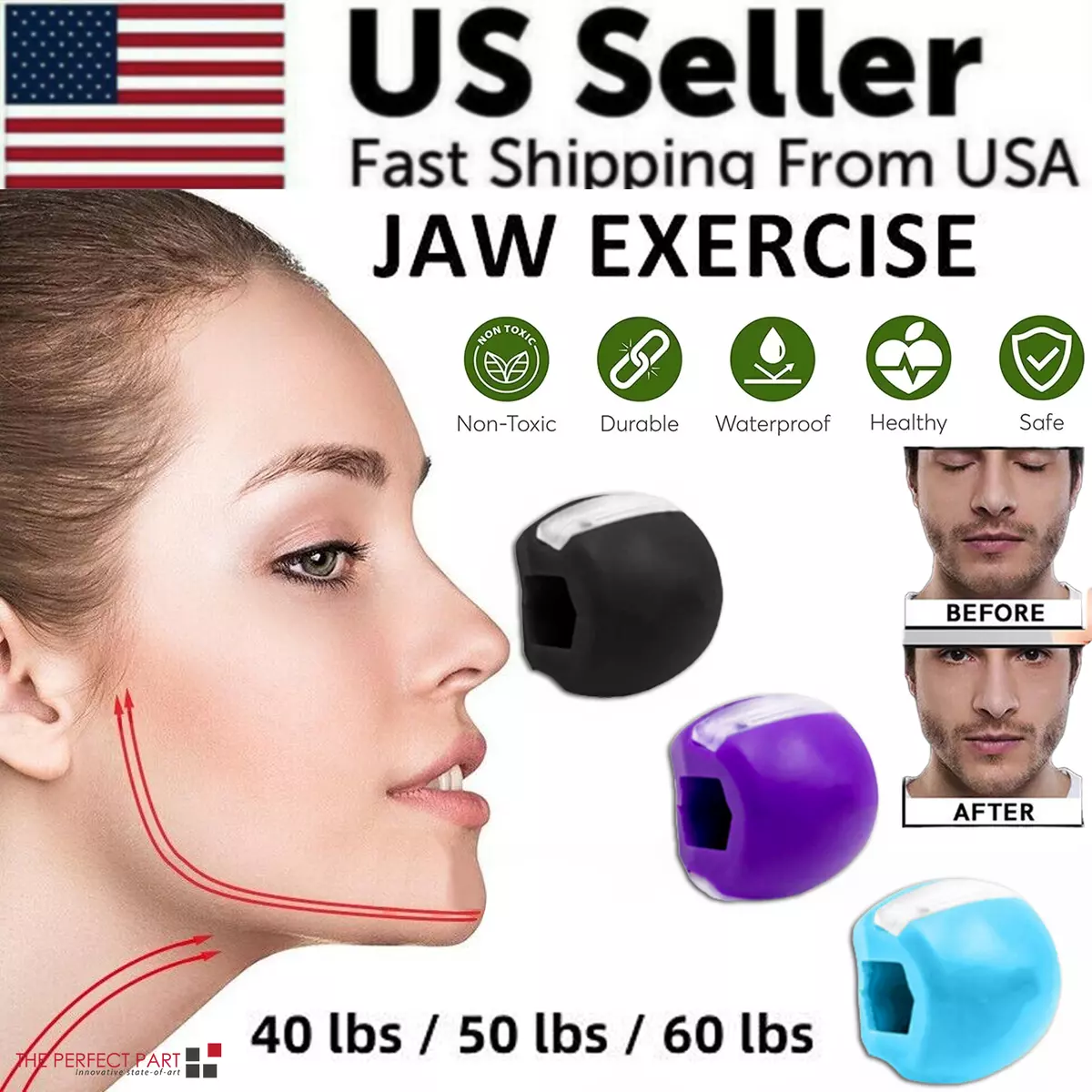 3PCS Jawline Exerciser Mouth Exercise Fitness Ball Neck Face Jaw Trainer  Toning