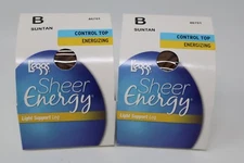 L'eggs Sheer Energy Light Support Leg Control Top Pantyhose Suntan B Lot of 2