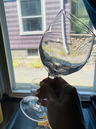Pier 1 Angled Rim Crackle Balloon Red Wine Glass Goblet Mid Century Set Of 2 - Picture 4 of 12