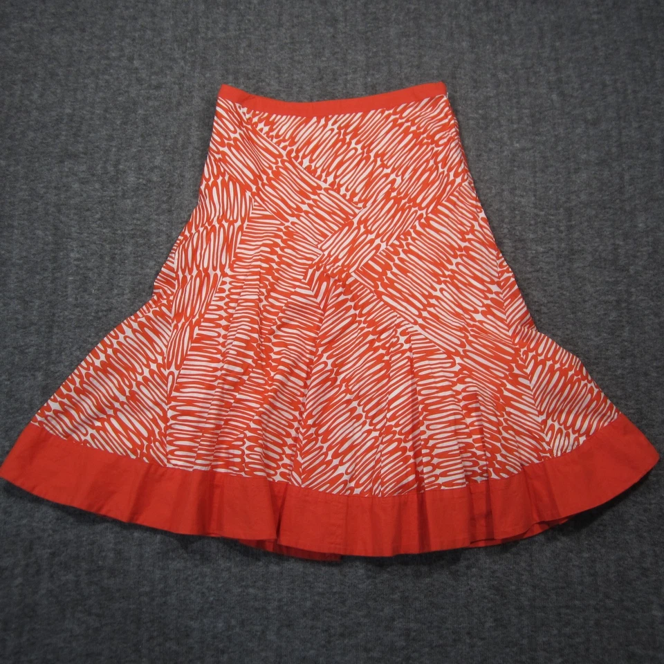 Fei A Line Skirt Womens 0 Orange White Geometric Cotton Lined Full Boho Festival - Image 2 of 4