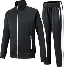 Men's Black Athletic Tracksuit with White Contrast Stripes