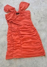 PRETTY LITTLE THING - Red Mesh Cut Detail Ruched Bodycon Dress - Size 10 BNWT