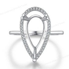 Sterling Silver 16x9mm Pear Cut Natural Diamond Sapphires Semi Mount Fine Ring