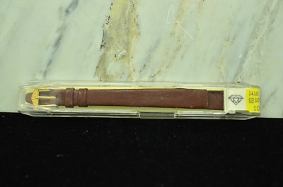10mm HIRSCH BROWN LEATHER VINTAGE WATCH BAND STRAP GOLD TONE BUCKLE -NIB