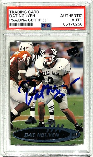 1999 Press Pass DAT NGUYEN Signed Texas A&M Aggies Rookie Card PSA/DNA Slabbed