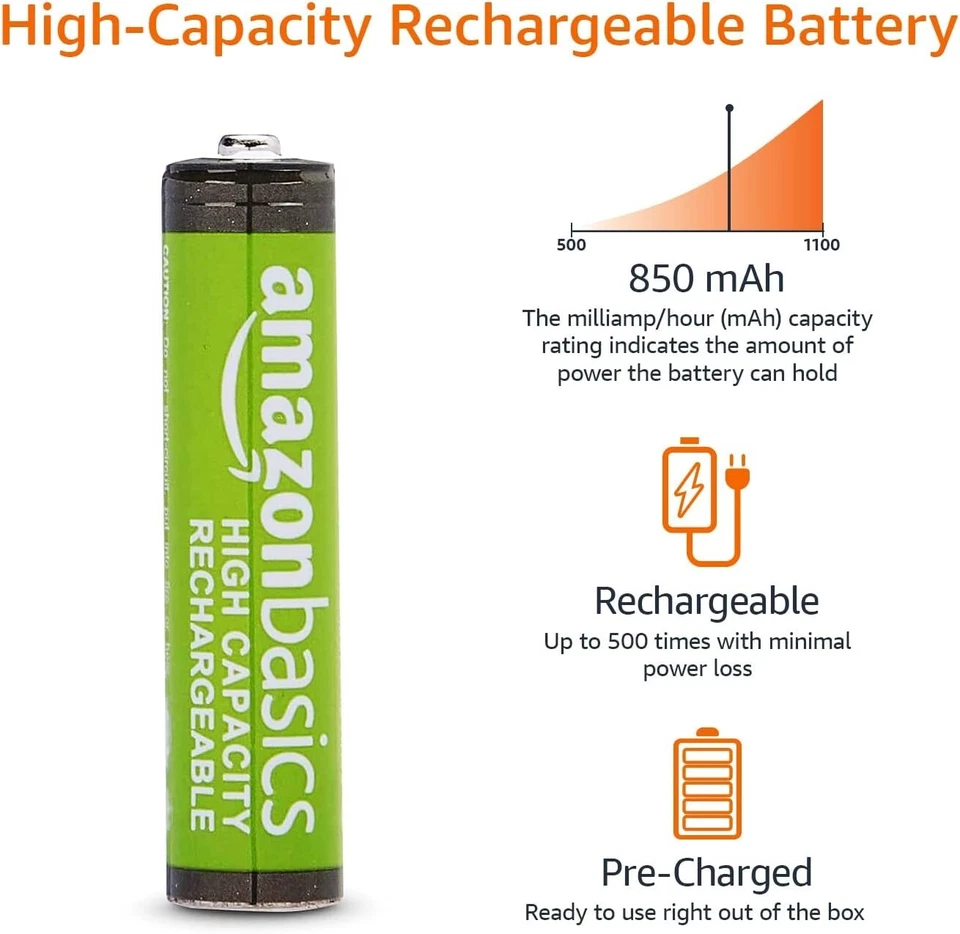 4 x Amazon Basics AAA High-Capacity 850mAh NiMH Rechargeable 32 Batteries total - Image 2 of 4