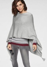 NEU SILBERGRAU SOFTWEICH FEINSTRICK PONCHO QUASTEN 70% VISCOSE TAMARIS *81171253