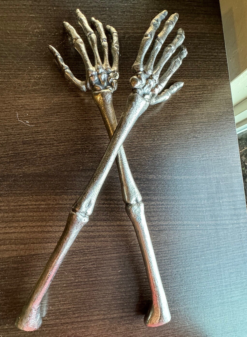 Halloween Pewter Mummy Skeleton Hands Arms Salad Tongs Spoons Serving