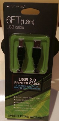 HYPE USB 2.0 PRINTER CABLE 6 FT Connects any PC / Mac / Printer / Scanner NEW