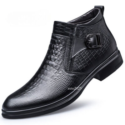 Men's Faux Leather Dress Shoes Ankle Boots Side Zipper Business Formal Casual