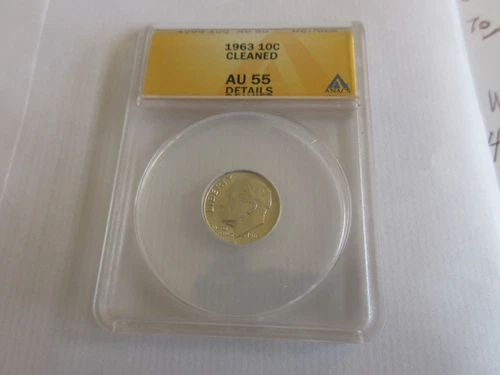 1963 , Roosevelt Dime , ANACS , AU 55 , Cleaned