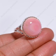 Natural Pink Opal Stone 925 Sterling Silver Statement Ring Gift Jewelry for Her