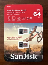 SanDisk Ultra MicroSD 64GB UHS-I Class 10 Card W/Adapter 100Mb/s 2-Pack
