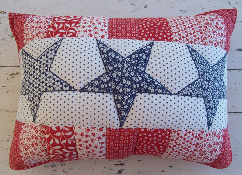 Stars & Stripes Quilted Americana Patchwork Throw Pillow Cover+Insert~14x20