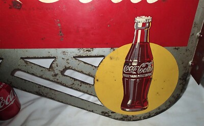 ANTIQUE USA COCA COLA SODA YELLOW DOT METAL FLANGE ART ADVERTISING