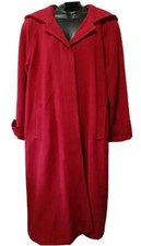 Donnybrook Vintage Lipstick Red Pure Wool Cape Style Long Hooded A-line Overcoat
