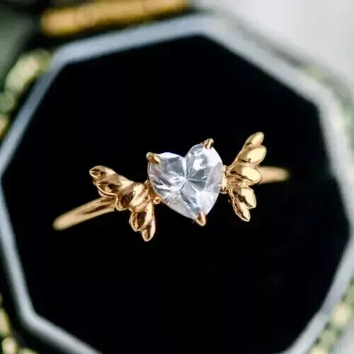 2Ct Heart Cut Lab Created Diamond Women's Engagement Ring 14K Yellow Gold Plated - Picture 7 of 8