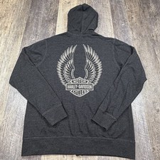 Harley Davidson Hoodie Mens M Gray Full Zip Wing Logo Biker Motorcycle Fleece