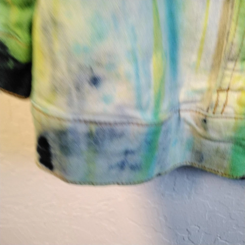 Lori Goldstein LOGO DENIM Jacket Womens 16 Tie Dye Blue Green Limited Edition - Image 2 of 4