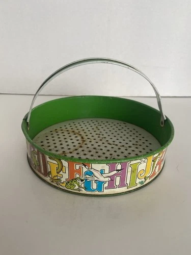 Vintage J. Chein Children's Tin Toy Sand Sifter With Alphabet & Animals
