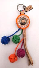 Consuela Leather Concho Charm and Woven Balls Keychain