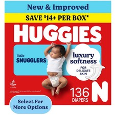 Huggies Little Snugglers Baby Diapers Newborn Up to 10 lbs Fragrance Free 136Ct