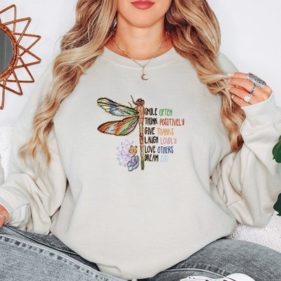 Smile Oft Think Positively Damen Sweatshirt Inspirierend Damen Pullover